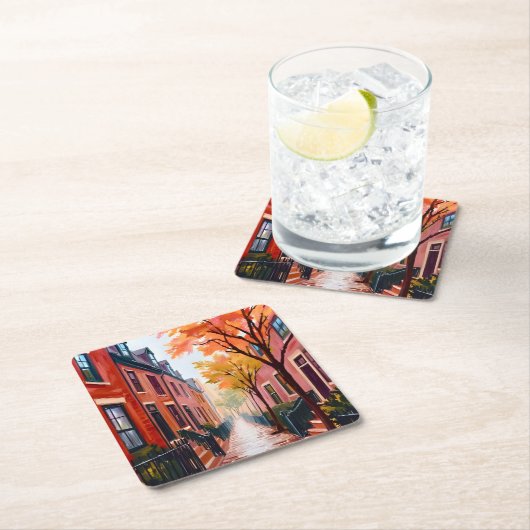 Boston Herbst Aquarell Beacon Hill Massachusetts Rechteckiger Pappuntersetzer (Vor Ort)