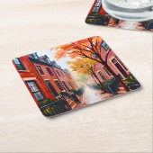 Boston Herbst Aquarell Beacon Hill Massachusetts Rechteckiger Pappuntersetzer (angewinkelt)