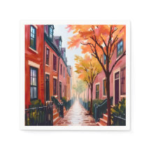 Boston Herbst Aquarell Beacon Hill Massachusetts