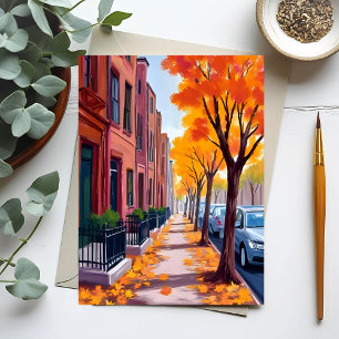 Boston Herbstfallen Folien Wasserfarbe Postkarte