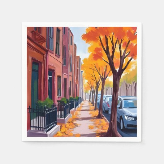 Boston Herbstlaub Wasserfarbe Serviette (Vorderseite)