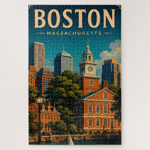 Boston Historische Uferpromenade und Skyline Retro Puzzle