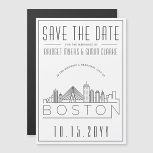 Boston Hochzeit   Stilisierte Skyline "Save the Da Magneteinladung