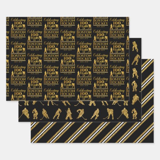 Boston Hockey Black and Gold Geschenkpapier Set (Set)