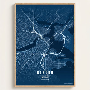 Boston Karte Blaupause Massachusetts Stadt Wandkun Poster