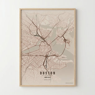 Boston Karte Rustikaler Druck Massachusetts Stadt  Poster
