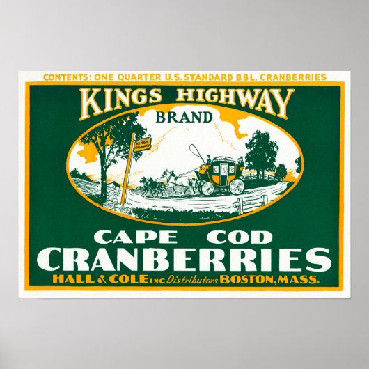 Boston Kings Highway-Markenzeichen Cranberry Label Poster (Vorne)