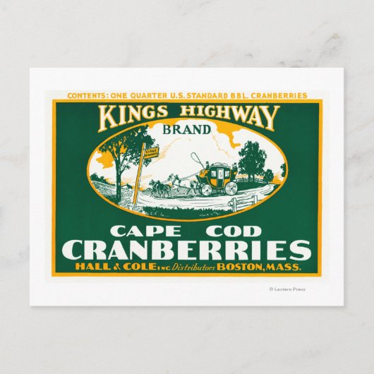 Boston Kings Highway-Markenzeichen Cranberry Label Postkarte (Vorderseite)