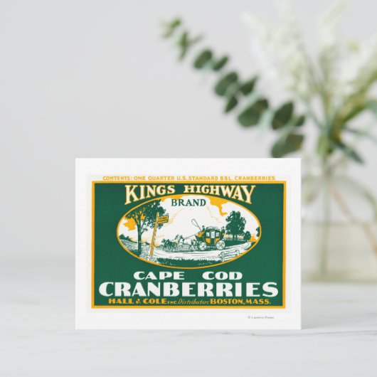 Boston Kings Highway-Markenzeichen Cranberry Label Postkarte (Stehend Vorderseite)