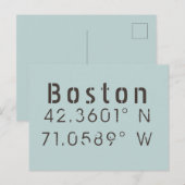 Boston Latitude & Longitude Postkarte (Vorne/Hinten)