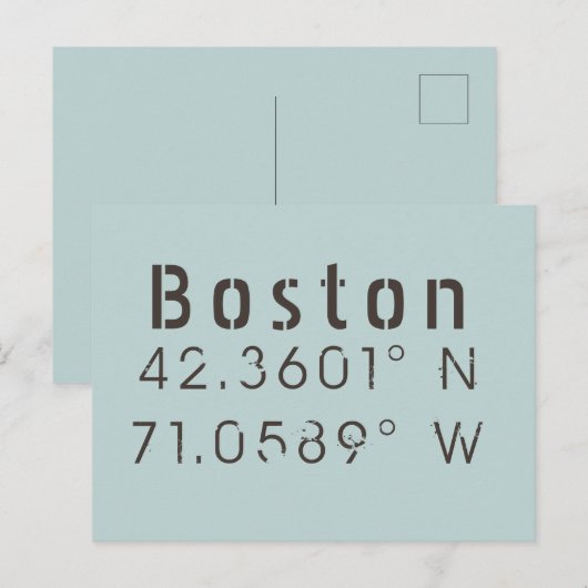Boston Latitude & Longitude Postkarte (Vorne/Hinten)