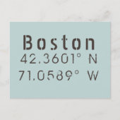 Boston Latitude & Longitude Postkarte (Vorderseite)