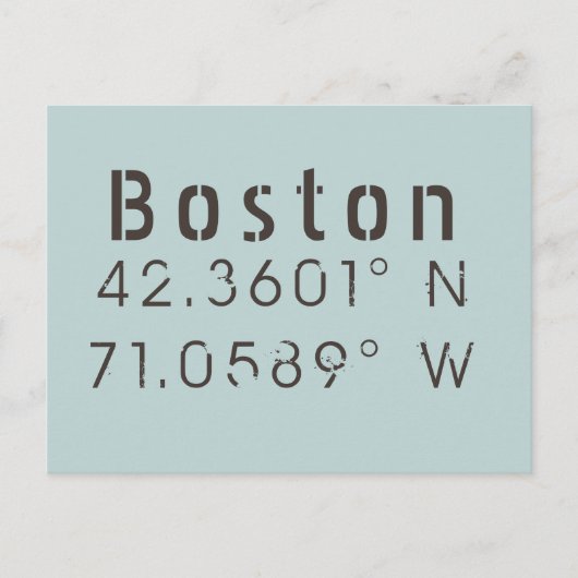 Boston Latitude & Longitude Postkarte (Vorderseite)