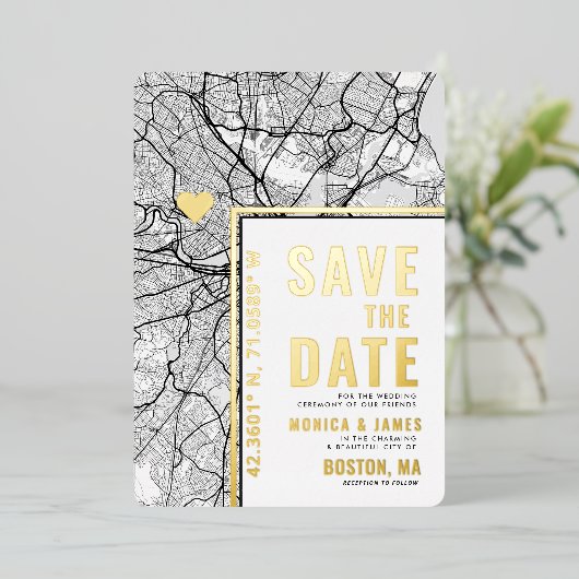 Boston Liebe Locator | City Map Save the Date L+L Folieneinladung (Stehend vorne)