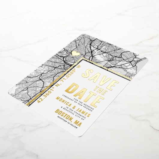 Boston Liebe Locator | City Map Save the Date L+L Folieneinladung (Gedreht)