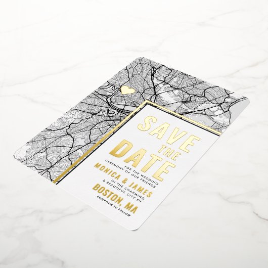 Boston Liebe Locator | Städteplan Save the Date Folieneinladung (Gedreht)