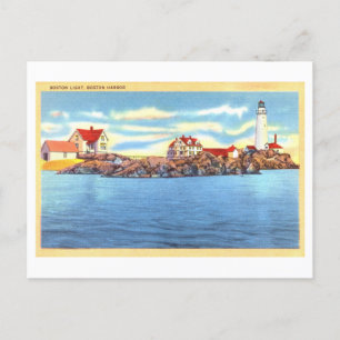 Boston Light, Boston Harbour Vintage Travel Postkarte