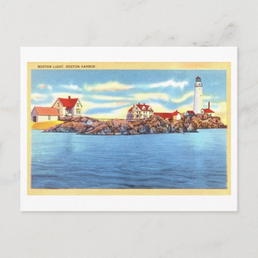 Boston Light, Boston Harbour Vintage Travel Postkarte (Vorderseite)