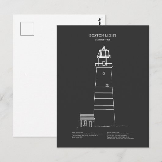 Boston Light Lighthouse - Massachusetts - PD Postkarte (Vorne/Hinten)