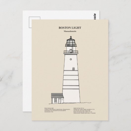 Boston Light Lighthouse - Massachusetts - SBD Postkarte (Vorne/Hinten)