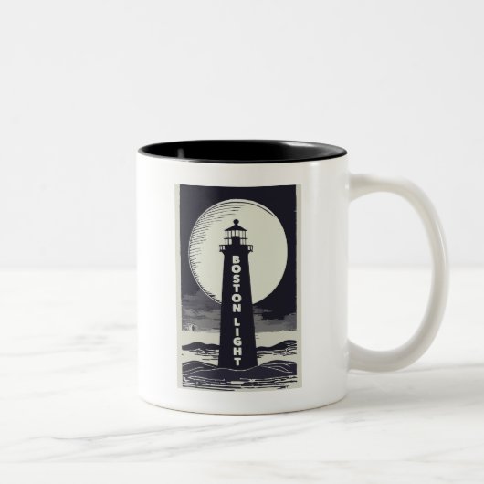 Boston Light Lighthouse Moon Zweifarbige Tasse (Rechts)