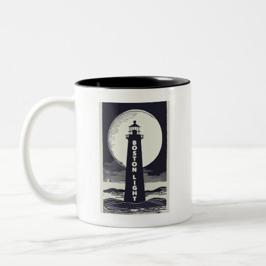 Boston Light Lighthouse Moon Zweifarbige Tasse (Links)