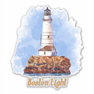 Boston Light Lighthouse Watercolor - Massachusetts Aufkleber