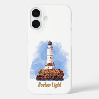 Boston Light Lighthouse Watercolor - Massachusetts iPhone 16 Hülle