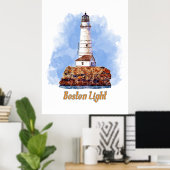 Boston Light Lighthouse Watercolor - Massachusetts Poster (Heimbüro)