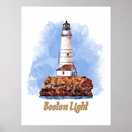 Boston Light Lighthouse Watercolor - Massachusetts Poster (Vorne)