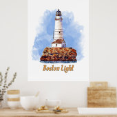 Boston Light Lighthouse Watercolor - Massachusetts Poster (Küche)