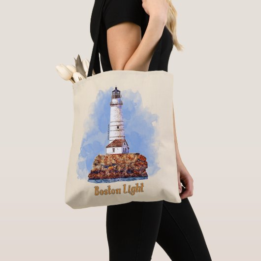 Boston Light Lighthouse Watercolor - Massachusetts Tasche (Von Nahem)