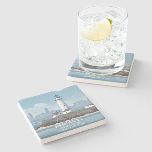 Boston Lighthouse Steinuntersetzer (Seitenansicht)