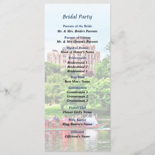 Boston MA Boston Public Garden Wedding Program Programm (Rückseite)