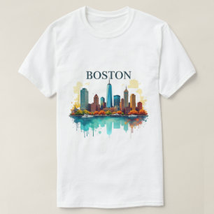 Boston Ma City   Boston Skyline Watercolor T-Shirt