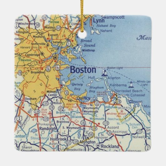 Boston MA Classic Map Keramikornament (Rückseite)