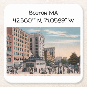 Boston MA Map Koordiniert Vintagen Stil Rechteckiger Pappuntersetzer