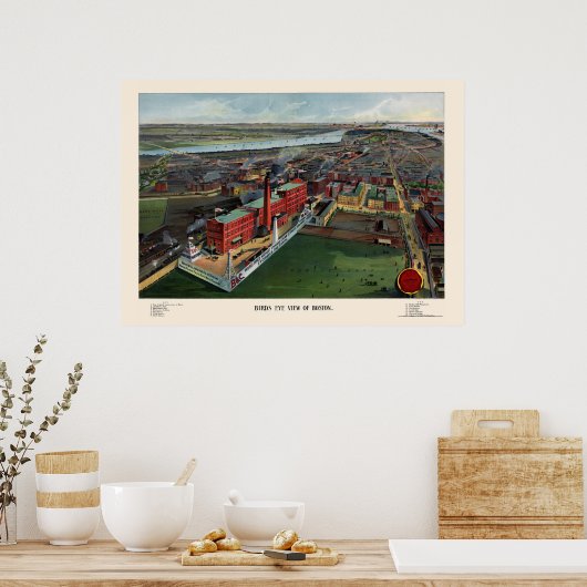 Boston, MA Panoramic Karte - 1902 Poster (Küche)