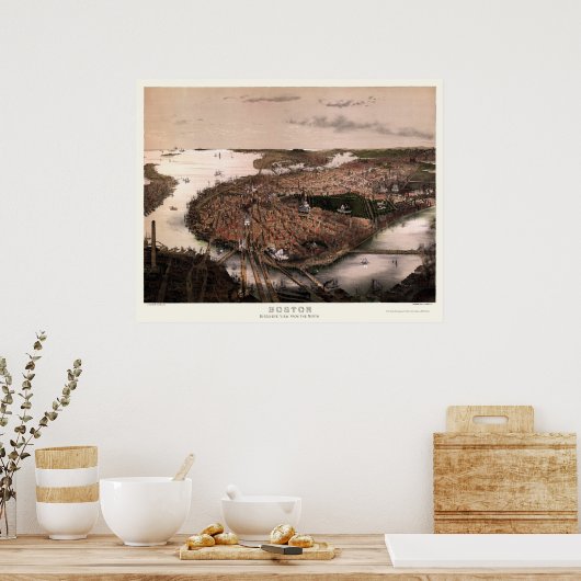 Boston, MA Panoramic Map - 1877 Poster (Küche)