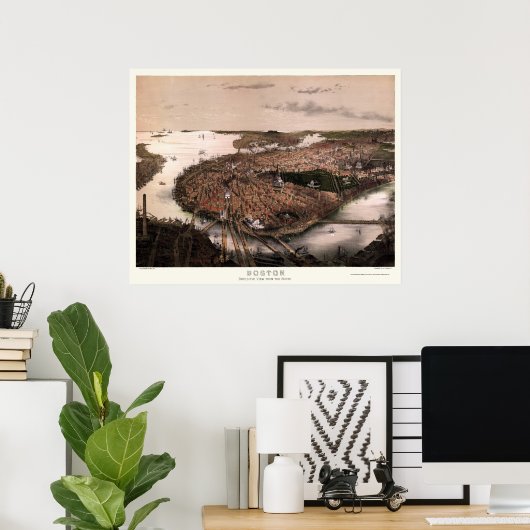 Boston, MA Panoramic Map - 1877 Poster (Heimbüro)
