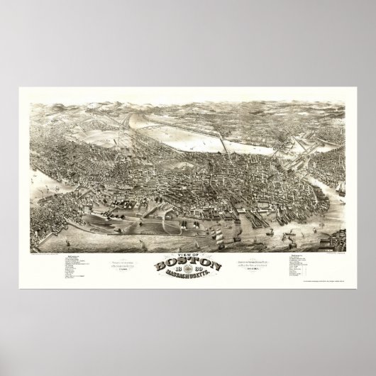 Boston, MA Panoramic Map - 1880 Poster (Vorne)