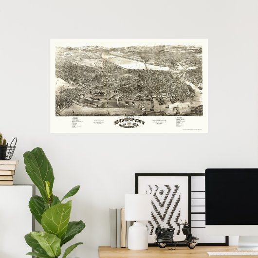 Boston, MA Panoramic Map - 1880 Poster (Heimbüro)