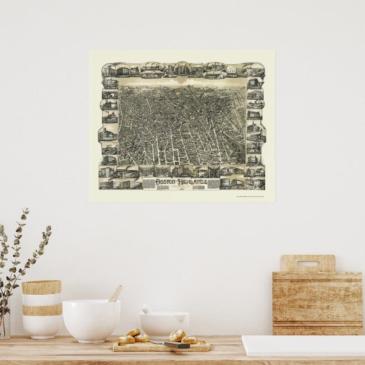 Boston, MA Panoramic Map - 1888 Poster (Küche)