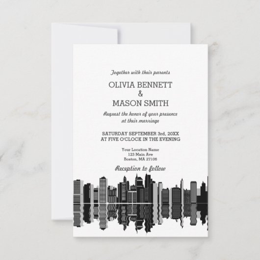 Boston Ma Skyline Cityscape Wedding Einladung (Vorderseite)