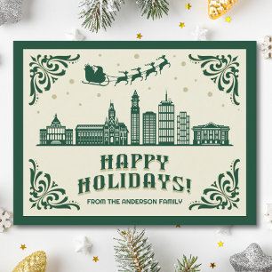 Boston, MA Skyline Happy Holidays Postcard Feiertagspostkarte