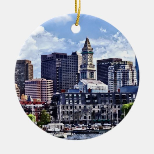 Boston MA - Skyline mit Custom House Tower Keramik Ornament (Vorne)