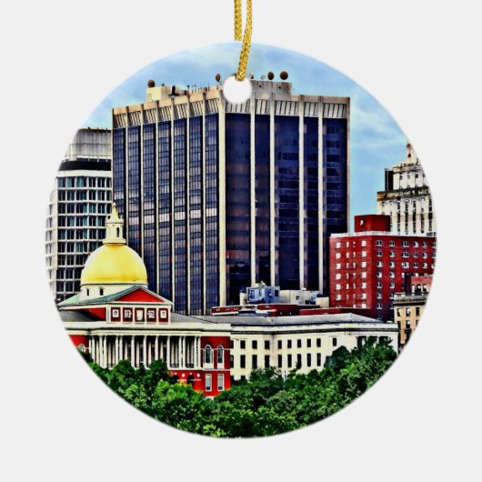 Boston MA - Skyline mit Massachusetts Staat House Keramik Ornament (Vorne)
