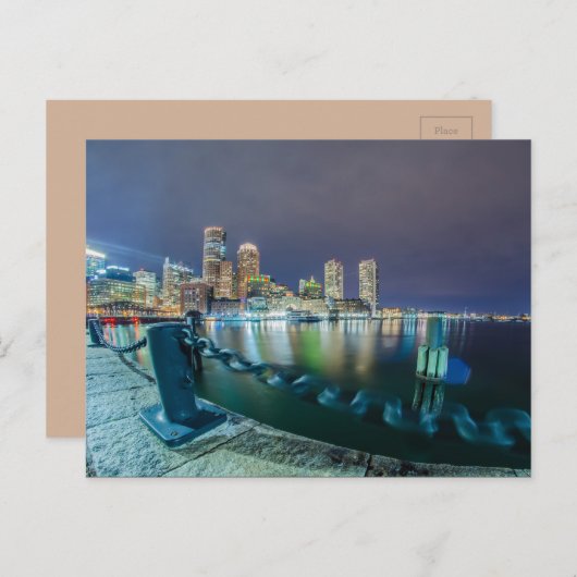 Boston ma skyline nachts postkarte (Vorne/Hinten)