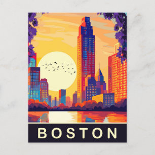 Boston, MA, Skyline on Sunset, Travel Postkarte