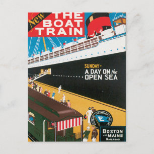 Boston Maine Boat Train USA Vintage Travel Art Postkarte